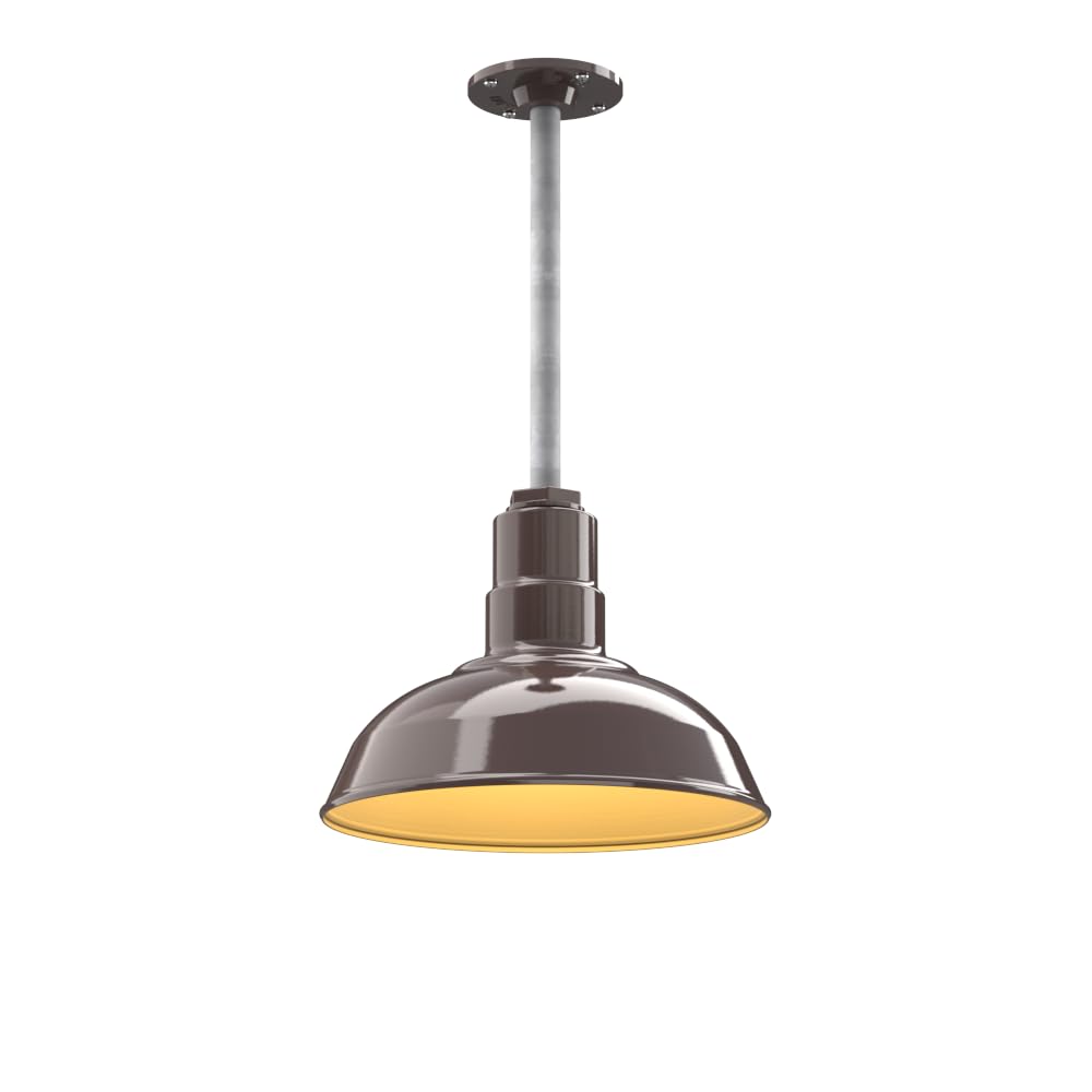 Steel Lighting Co. Barn Light | Ceiling Pendant | 12in Galvanized Stem | Dark Bronze/Brass Finish | Heavy Duty Steel