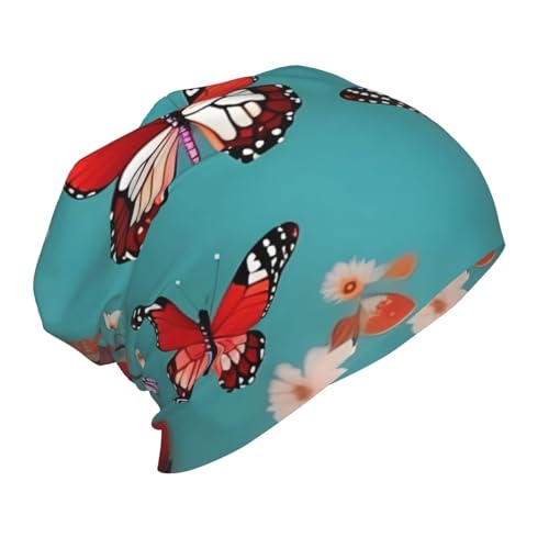 YANYU Hen Flying Butterflies Among Flowers Print Soft Beanie Winter Hat Warm Thermal Cap Headwear for Snow Play Outdoor Ac...