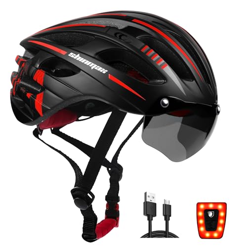 Shinmax Bike Helmet with USB Rechargeable Light & Detachable Magnetic Goggles UV Protective, Bicycle Helmet Men Women Moun...