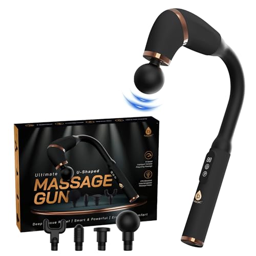 Pursonic Deep Tissue Massage Gun with U-Shaped Design & Long Handle – Handheld Back Massager with 4 Heads, 6 Speeds, USB-C...