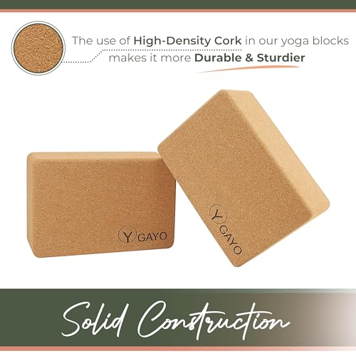 Y O Gayo Premium Cork Yoga Blocks – Durable & Sturdy Natural Cork Yoga Blocks for Stability, Balance, Alignment, Stretchin...
