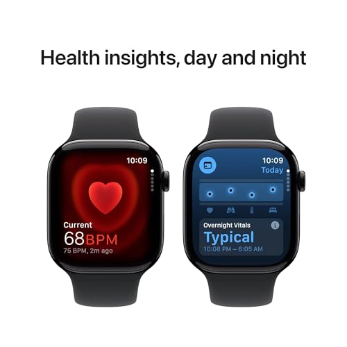 Apple Watch Series 10 [GPS + Cellular, 46mm] - Jet Black Aluminum Case with Black Sport Band, M/L (Renewed)