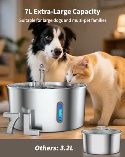 Vekonn Dog Water Fountain Stainless Steel, 7L/236oz Dog Water Bowl Dispenser for Large Dogs, Automatic Cat Water Fountain