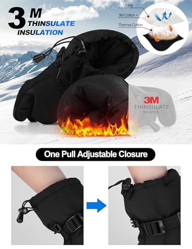 KUTOOK Winter Ski Gloves 5-Finger Touchscreen 3M Thinsulate with Pocket for Men Women Cold Weather Skiing Cycling Hiking