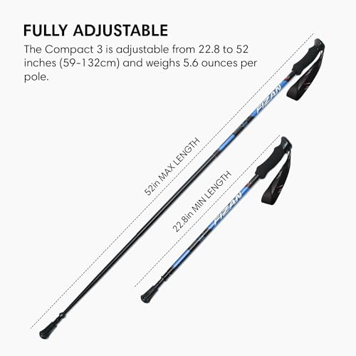 Fizan Compact 3 Trekking Poles – 5.6 oz Ultralight, Backpacking, Thru Hiking Poles, Adjustable, Collapsible, Customized Fi...