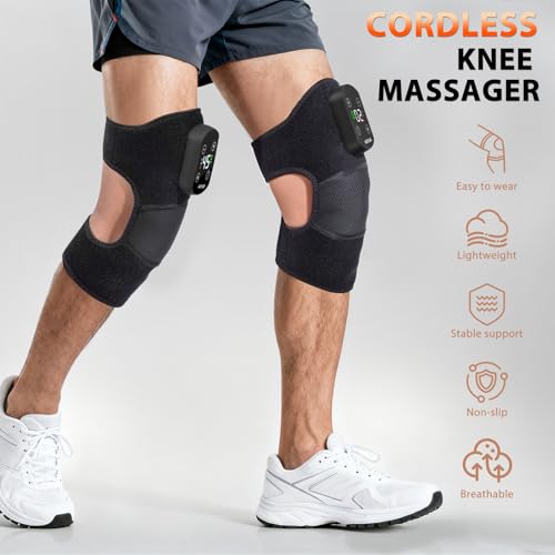 Actda Cordless Knee Massager for Pain Relief, Electric Heated Knee Warmer with 5 Heat Levels and 3 Massage Modes, Portable...