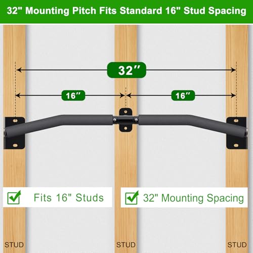 SELEWARE Heavy Duty Wall Mount Pull Up Bar, 450LB Capacity Joist Mount Chin Up Bar for Doorway, Sturdy Steel Construction,...