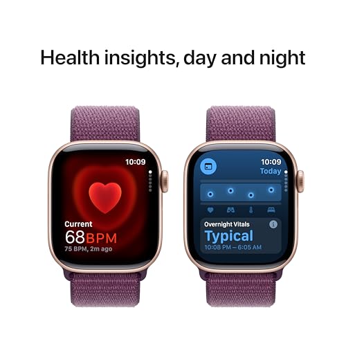 Apple Watch Series 10 [GPS 42mm case] Smartwatch with Rose Gold Aluminum Case with Plum Sport Loop. Fitness Tracker, ECG A...