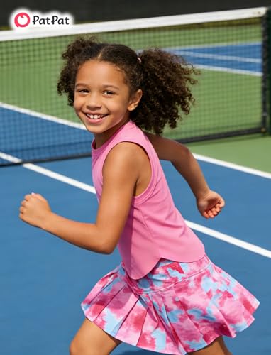 PATPAT Girls Tennis Skirt Sets Moisture Wicking Tank Tops and Pleated Skirts 2 Piece Outfits Activewear Sets 5-12 Years