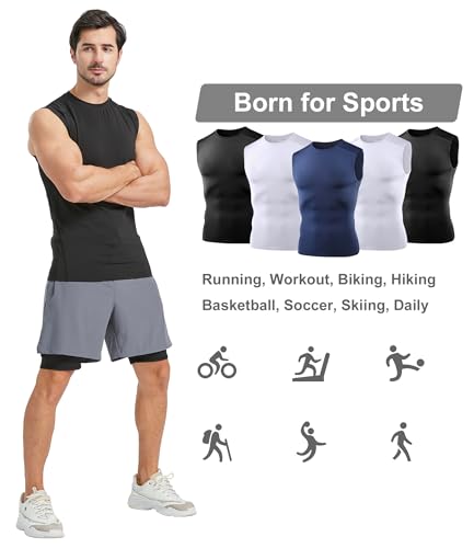 Dalavch 5 Pack Men’s Sleeveless Compression Shirts, Dry Fit Running Sports Workout Athletic Base Layer Tank Tops