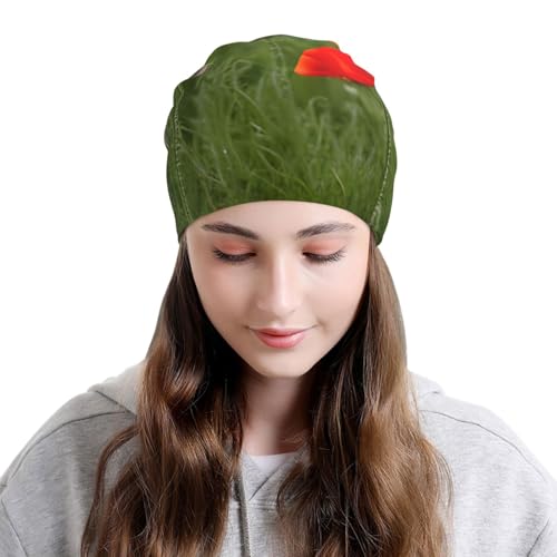 sackhg Poppy Flowers Petals Print Winter Beanie Hat Men Women Soft Lightweight Thermal Cap for Outdoor Skiing Wear Black