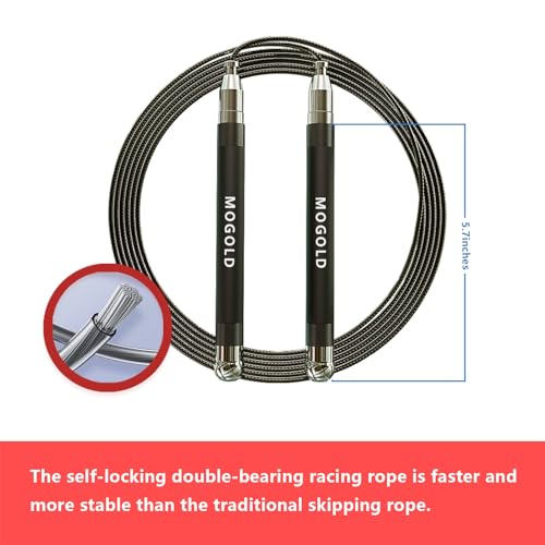 MOGOLD 2-in-1 Speed Rope: 2mm for Boxing/MMA & 3mm for CrossFit - Tool-Free Adjustable Cable System with Dual Bearings - S...
