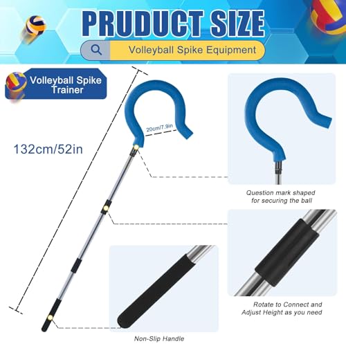Adjustable Volleyball Spike Trainer with Question Mark Hook, Portable Lightweight Hitting Trainer for Serving, Spiking & J...