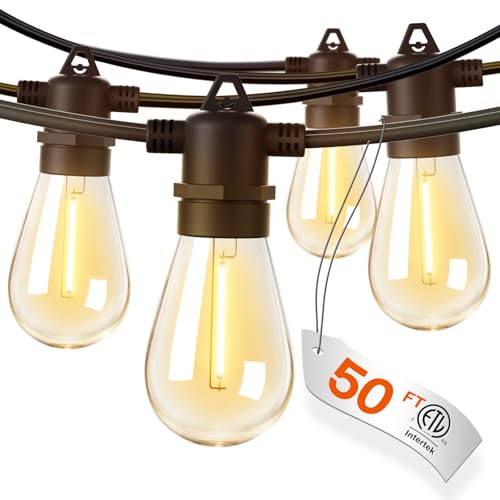 addlon 50FT LED Outdoor String Lights with Edison Shatterproof Bulbs, Weatherproof Strand, Commercial Grade Patio Lights, ...