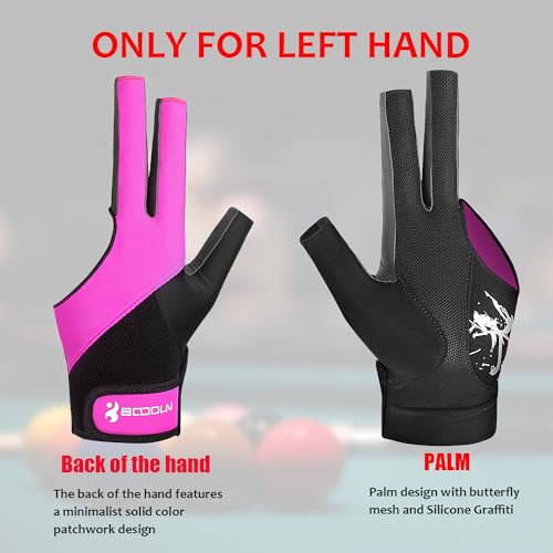 YFY Billiard Pool Gloves for Left Hand 3 Finger, Splicing Process, Snooker Cue Sport Glove Popular Sizes for Men & Women