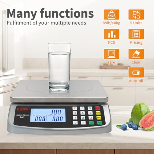 Food Scale 88lb/40kg Large Digital Kitchen Scale 0.05oz/1g with Price Computing Commercial Scale 304 Stainless Steel gram ...