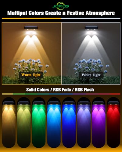 JOFIOS Solar Fence Lights 12 Pack, 50 Lumens Outdoor Fence Solar Lights with 12 Modes RGB Color Glow LED Solar Lights Outd...