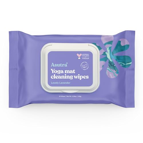 ASUTRA Yoga Mat Cleaning Wipes (Lovely Lavender), 1 Pouch (30 Wipes) - No Slippery Residue, Deep-Cleansing for Fitness Gea...