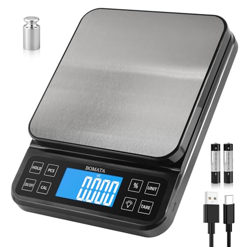BOMATA Large Kitchen Scale with 0.1g/0.001oz High Precision, 5kg/11lb Bakery Scale with% Percentage Function, USB Recharge...