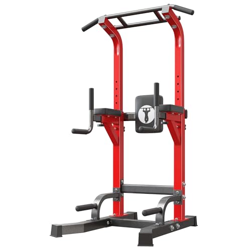 SogesHome Power Tower Pull Up Bar Dip Stand, 10 Adjustable Height Free Standing Assistive Trainer Dip Station, Multi-Funct...