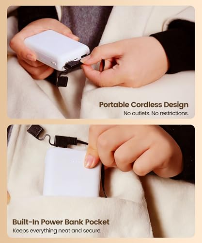 IUECSE Cordless Wearable Heated Blanket, Heated Blanket Battery Operated with Power Bank, USB Heating Throw Shawls Portabl...