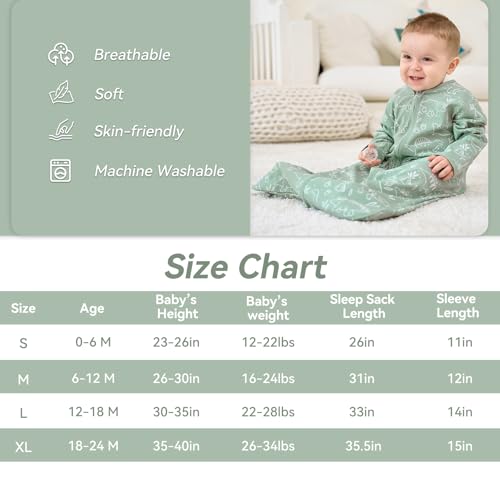 FIEMOL Baby Sleep Sack 0-6 Months, Long Sleeve Baby Wearable Blanket 0.5 Tog with Mittens, 2-Way Zipper Newborn Cotton Sle...