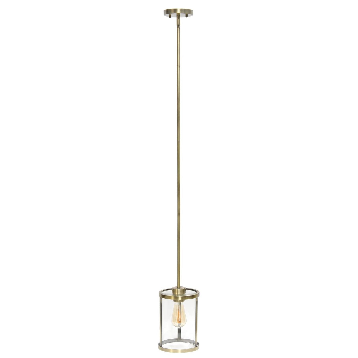 Elegant Designs PT1010-ABS Ceiling Pendant Light, Antique Brass, 1-Lt Metal & Glass, 6.75x6.75x55 inches, Vintage Modern Farmhouse Style
