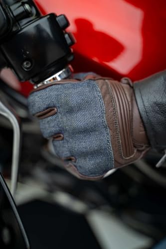 Vance Leather USA Denim & Leather Motorcycle Gloves with Touchscreen Compatibility, Breathable Riding Gloves