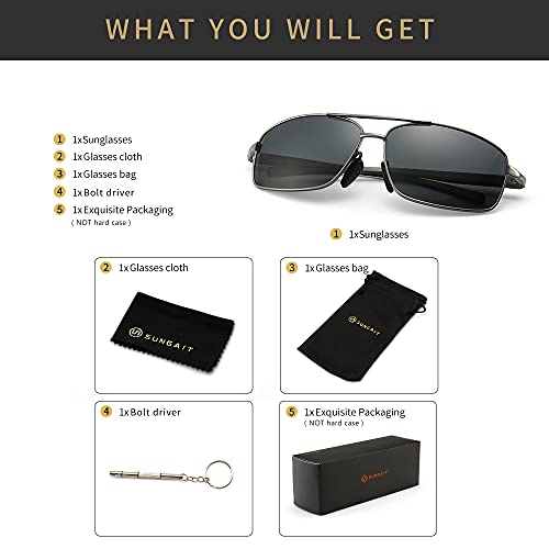 SUNGAIT Ultra Lightweight Rectangular Polarized Sunglasses Men UV400 Protection