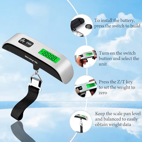 Luggage Scale, 110lb Luggage Weight Scale with 4 Unit Switching Functions&LED Display, Luggage Scale Travel Digital for We...