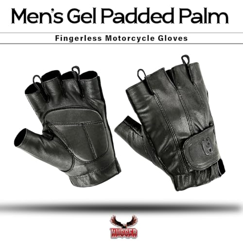 Hugger Men's Water Resistant Gel-Padded Palm Fingerless Motorcycle Gloves