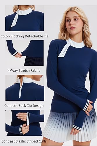 AFZ Two Pieces Tennis Skirt Set for Women Long Sleeve Zip Back Top & High Waisted Pleated Skirt Outfits for Golf,Pickleball