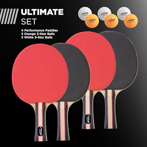 STIGA Performance 2 or 4 Player Table Tennis Set – USATT Approved Rackets and 3-Star Balls – 5-Ply Blade & Flared Handle –...