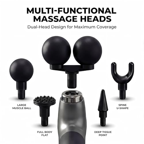 makecatch Long Handle Massage Gun for Back and Shoulders, Ergonomic Extended Reach Deep Tissue Massager, U-Shaped Dual Hea...