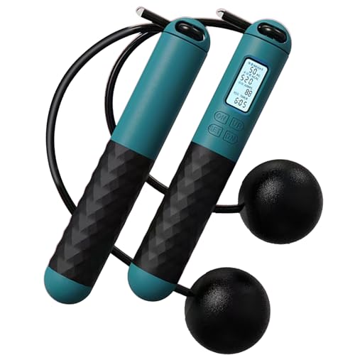 ropelless Jump Rope – Digital Counter Skipping Rope | Ball‑Weighted Cableless Jump Cord With Adjustable Non‑Slip Handles, ...