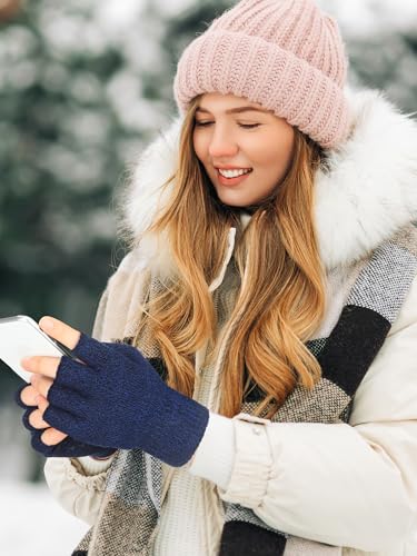 Geyoga 4 Pairs Winter Fingerless Gloves Knitted Half Finger Mittens Stretchy Non-Slip Warm Gloves for Men and Women
