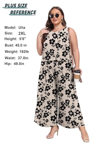 Lepunuo Womens Summer 2 Piece Outfits Sleeveless Crop Top Flowy Wide Leg Pants Matching Sets Vacation Beach Travel Outfits