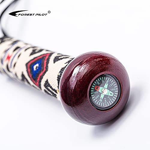 FOREST PILOT 3pc Detachable Hardwood Walking Stick for Hiking with Compass 48 Inches - Soft Hand Strap - Rubber Tip Cover