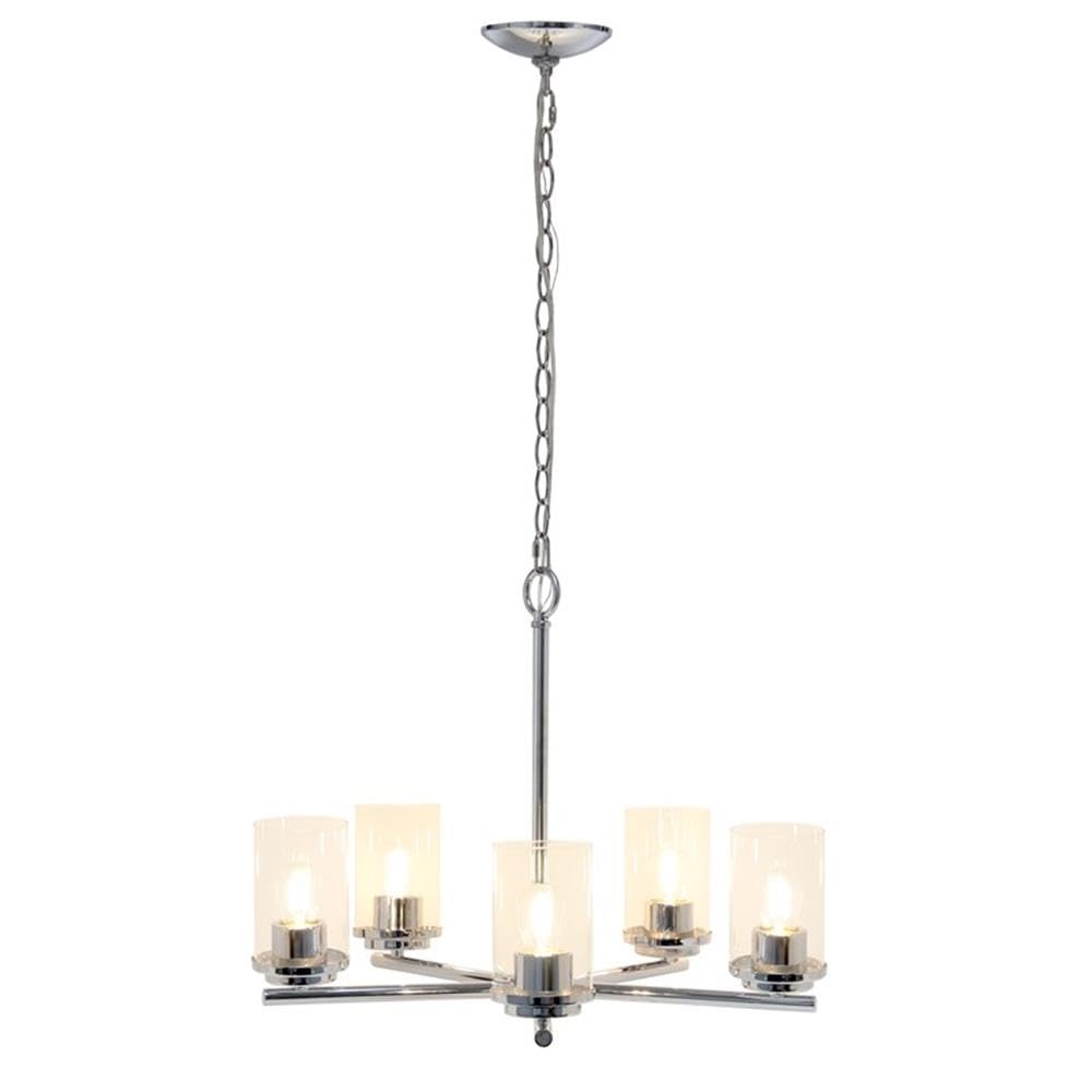 LALIA HOME 5-Light Pendant Chandelier, Clear Glass & Metal, 20.5in Size, Chrome Finish, Model 1270-LHP-3013-CH