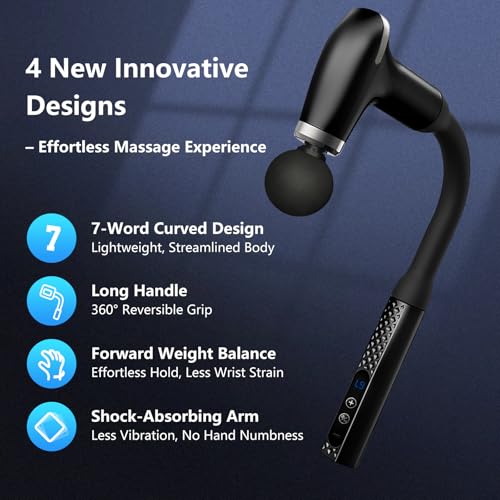 seektik Massage Gun with Extension Handle, Handheld Back Massager Tool, Massager for Neck/Leg/Shoulder Pain, 9 Adjustable ...