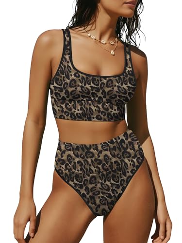ANRABESS Women's High Waisted Bikini Sets Two Piece Tummy Control Swimsuits High Cut Summer Beach Vacation Bathing Suits
