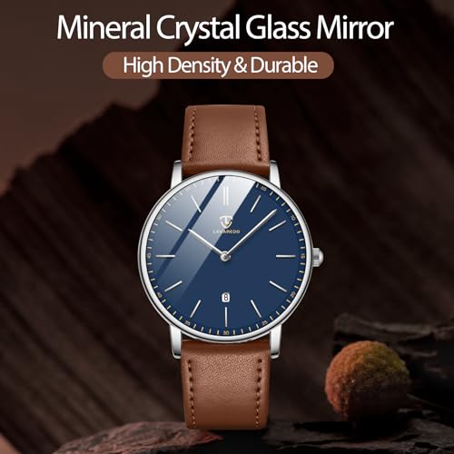 L LAVAREDO Watch for Men, Extremely Thin Mens Watches Minimalist Analog Men's Leather Wrist Watches with Time/Date, Birthd...