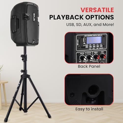 Pyle Portable Bluetooth PA Speaker System Kit - 700W Powered Active & Passive 8" Speakers with Stands, Wired Microphone, R...