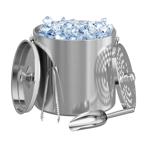LHD HOME Ice Buckets for Parties 3L Insulated Ice Bucket with Lid Ice Tong Ice Scoop and Strainer for Cocktail Bar Portabl...