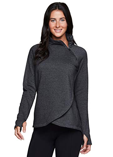 RBX Activewear Women's Fleece Sweatshirt Fashion Pullover With Pockets, Zip Mock Neck and Thumb Holes