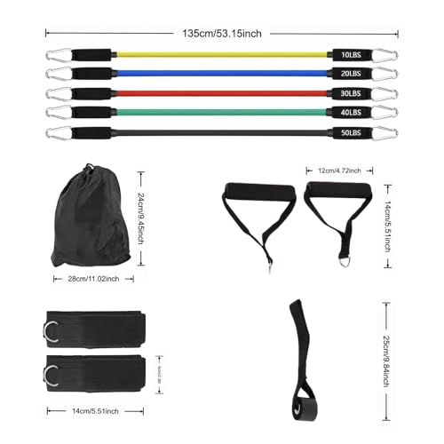 Resistance Bands Workouts Set for Men and Women with Handles - Heavy Duty 150lbs, 11 Piece Elastic Tube Kit for Gym & Hom...
