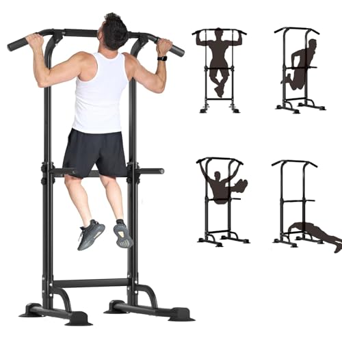 Adjustable Pull Up Bar & Dip Station - 10 Height Settings, 400LBS Capacity, Multifunctional Home Gym Strength Trainer for ...