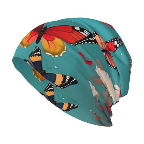 YANYU Hen Flying Butterflies Among Flowers Print Soft Beanie Hat for Men Women Warm Fashion Cap for Jogging Cycling Gift O...