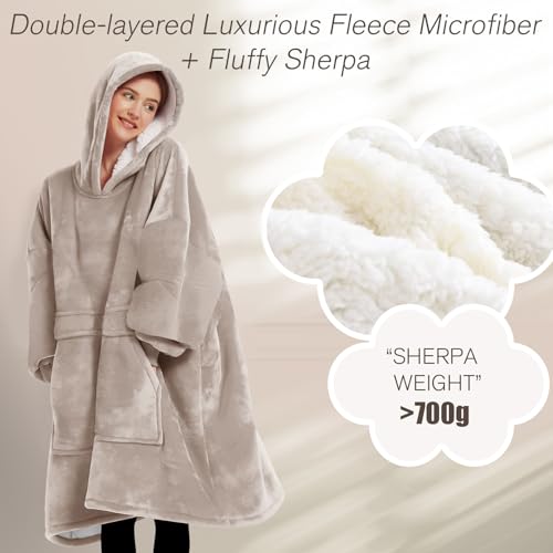 Lzzidou Oversized Blanket Hoodie for Women, Two Layers Cozy Flannel Sherpa Wearable Blanket Sweatshirt Adult