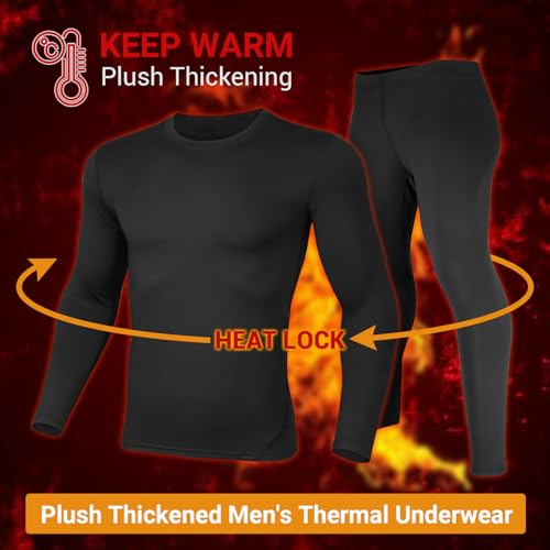 PISIQI Thermal Underwear Men Long Johns Set Ultra-Soft with Fleece Lined Base Layer Winter Skiing Warm Top & Bottom